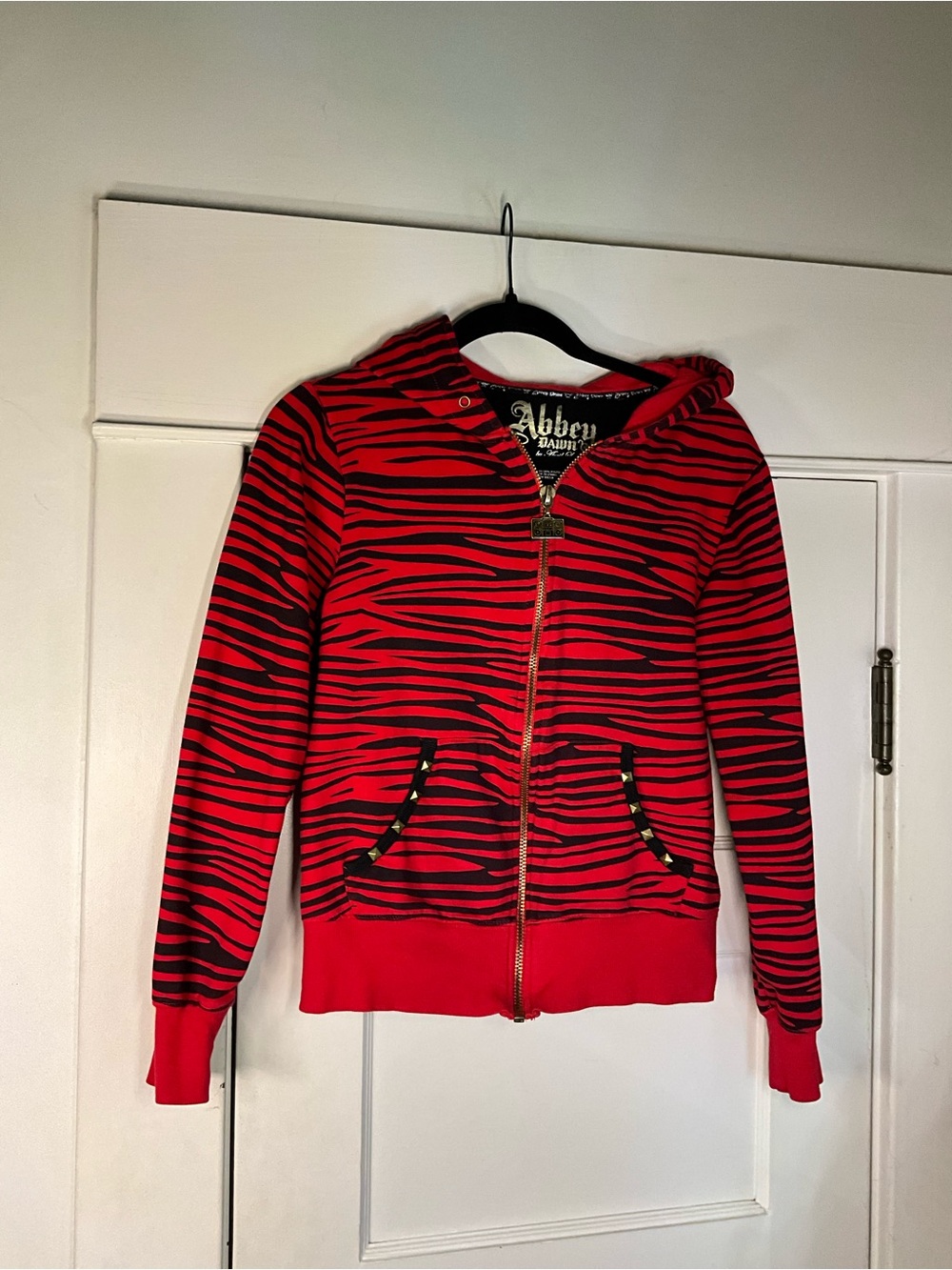 Abbey Dawn by Avril Lavigne Y2K Zebra Stripe Ears Zip Hoodie Size L